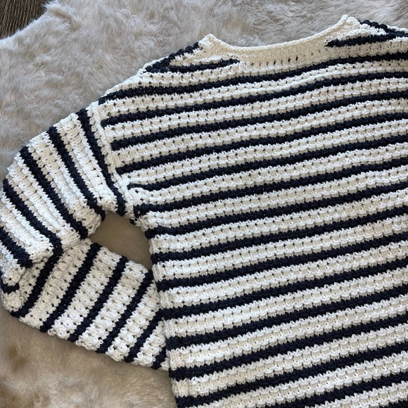 Madewell Striped Open-Stitch Austen Pullover Sweater White and Blue XS - Picture 11 of 15